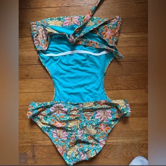 NWOT XL Target Mossimo Floral One Piece Swimsuit - Blue and Orange - Picture 2 of 2
